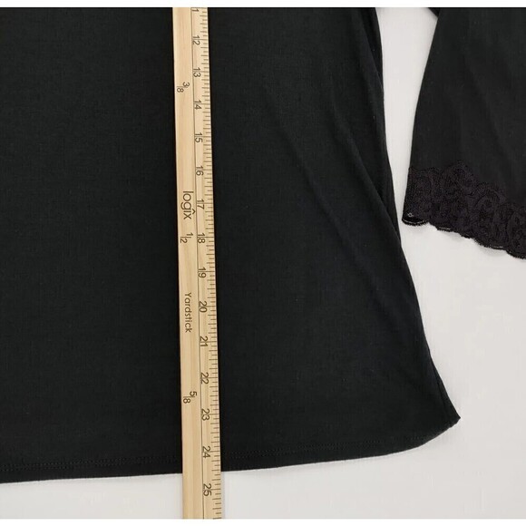 Natori Congo Pajama Top Womens Large Black Loungewear Lace Long Sleeve Pj Shirt - Picture 7 of 9
